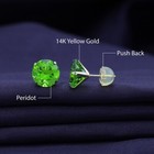 14k Solid Yellow Gold 8mm Round Peridot Solitare Stud Earrings With Push Back