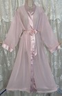 Vtg Xl  Sheer Pink W Satin Wrap Peignoir Robe For Nightgown W Fancy Floral Trim