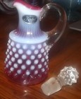 Fenton Glass Cranberry Opalescent Hobnail Cruet W stopper And Sticker