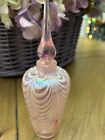 Pulled Feather Swirls Vanity Perfume Bottle Handblown Studio Art Glass Pale Pink