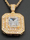 Vintage Gold Tone Fancy Cut Emerald Cz Sterling Pendant Necklace With 18  Chain