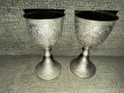 Vintage Pewter Goblet Chalices Set Of 2 Engraved