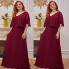 Plus Size Burgundy Chiffon Mother Of The Bride Dress Maxi Wedding Evening Gown