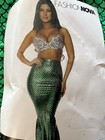 Fashion Nova Mermaid Costume Complete Outfit S m Green Silver Sequin Stretch Set