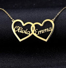 Custom Double Name Two Heart Necklace Pendant Jewelry Anniversary Christmas Gift