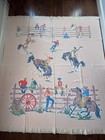 Vintage 1950s Cowboy Rodeo Horse Blanket Pink Satin Trim Western 72x80 Flannel