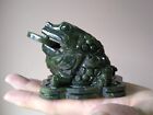 3-leg Money Toad Dark Green South China Jade Fengshui Frog Statue For Home Store