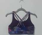 Athleta Girl Printed Upbeat Bra M 8-10 Purple Green Blue Tie Dye Cross Back Logo