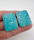 Huge Vtg Navajo Sterling Silver Webbed Kingman Turquoise Slab Post Earrings