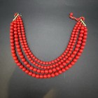 Vintage Deep Red Color 4 Strand Beaded Necklace 