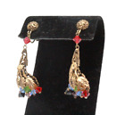 Antique Art Nouveau Deco Austrian Crystals Filigree Long Drop Earrings