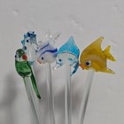 Vtg Lot 5 Tropical Animals Hand Blown Glass Cocktail Swizzle Sticks Drink Stirs