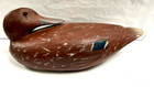 Vintage Hand Carved Brown Wooden Duck Decoy Glass Eyes Unsigned Some Damage