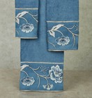 Dublin Rose Embroidered Floral Blue Cotton Bath Towel Set Of Three Flowers