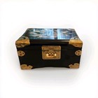 Beautiful 1930 s Wooden Chinese Jewelry Box With Seashell Inlay  Includes Lock 