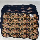 Set Of 6 Williams Sonoma Black French Floral Reversible Placemats Quilted 14x20