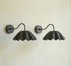 2 X Vintage Brass Ruffle Shade Mid Century Modern Brass Flower Shade Wall Sconce