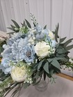 Wedding Bridal Bouquet Hand Held White Blue Silk Flowers Beautiful New