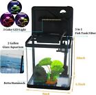 2 Gallon Small Betta Fish Tank Self Cleaning Glass W led Light Decorations New