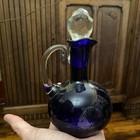 Vintage Czech Cobalt  Etched Decanter With Stopper 7   With Stopper
