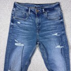 H m  denim Womens Blue Distressed Skinny Jeans High Waist Ripped Size 29 32