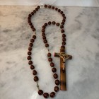 Vintage Bamboo Catholic Rosary Crucifix Cross Prayer Beads Religious Necklace