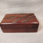 Vintage Wooden Box With Brass Inlay Elephants Or Rhino  Made In India Man Gift 