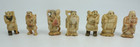 Vintage Hand Carved Seven Lucky Gods Figurine Set