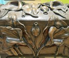 Vintage Hand Carved Wood Chest Trunk Art Nouveau Floral Relief With Key Box