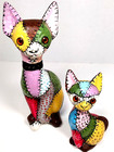 Vintage Siamese Cat Figurine Patches Sewn Stiches Ceramic Kitty Kitten Glass Eye