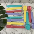 Vintage 90s Colorful Plastic Dining Set Plates Cups Mugs Flatware Pink Teal