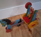 Vintage Folk Art Wooden Acrobat  Circus Horse And Cart Pull Toy
