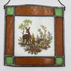 Vintage Stained Leaded Glass Window Hanging Deer In Woods Picture 8x8