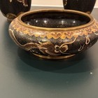 Chinese Cloisonn   Dragon Vases And Bowl Set Black gold 6  Vases 6  Bowl