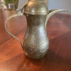 Vintage Middle Eastern Islamic Brass Dallah Coffee Pot   9     Floral Etchings