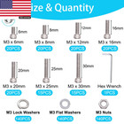 550pcs M3 Screw Kit  M3 X 6 8 12 16 20 25 30mm Hex Socket Head Cap Screws Bolts