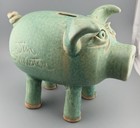 Jim Simister Studio Pottery Pig Bank Signed Art Pottery Sculpture 8 5    Green