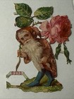 1883 German Gnome Die Cut Garden Rose Elf Pixie Victorian Antique Long Beard