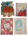 Vintage Christmas Greeting Card Lot 12 Used 1930s 40s Embossed Bells Candles