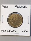 1951  France 20 Francs Coin Brilliant Uncirculated 4 Plumes   g Guiraud 