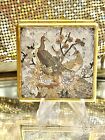 Vintage Silver Plated Scenery Peacock Lotus Compact Double Mirror Case Vanity    