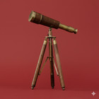 Vintage Brass Spyglass Telescope On Wooden Tripod     Nautical Home Decor