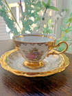 Set Of 2 Vintage Rare Gloria Fine Porcelain Teacup   Saucer Gold Gilded