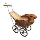 Antique Style Bunny Rabbit Baby Carriage Wicker Cart Easter Country Decor Rare 