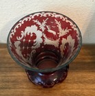 Antique Vintage Bohemian Cut To Clear Ruby Red Cranberry Glass Crystal Vase  5 