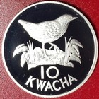 1986 Zambia 10 Kwacha  80 Oz Silver Proof Flufftail Bird Wildlife Wwf Crown 40mm