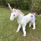 Jumbo Melissa   Doug Plush White Unicorn  Pink Mane Tail Sparkly Horn 35x30 