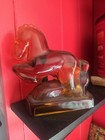Vintage Le Smith Heavy Amber Glass Rearing Horse Bookend 