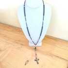 Vtg Hematite   Pink Rosary Prayer Beads Crucifix Cross Catholic Moonglow Opal