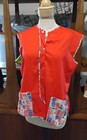 Smock Apron Snap Up Front 2  Pockets Art Cooking Work Red Vintage M